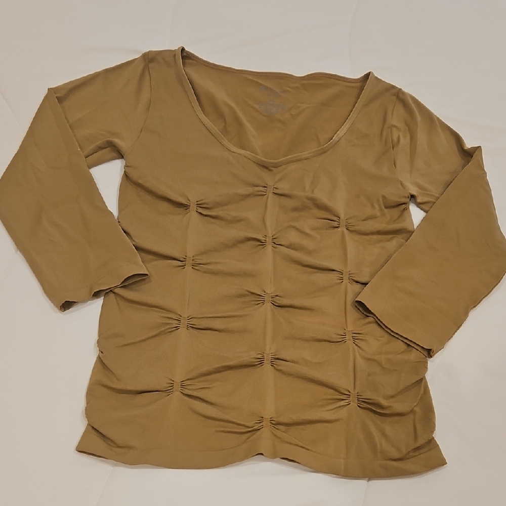 Elegant Tan Ruched Blouse